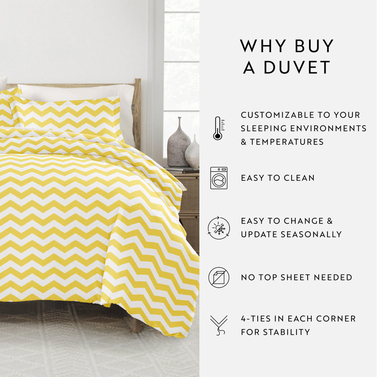 Queen Yellow and White Microfiber Geometric Duvet Cover Set