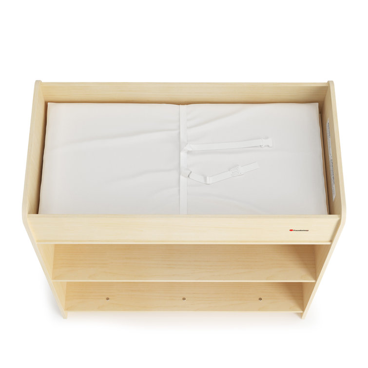 Natural Wood Changing Table with Adjustable Safety Strap and Storage Shelves