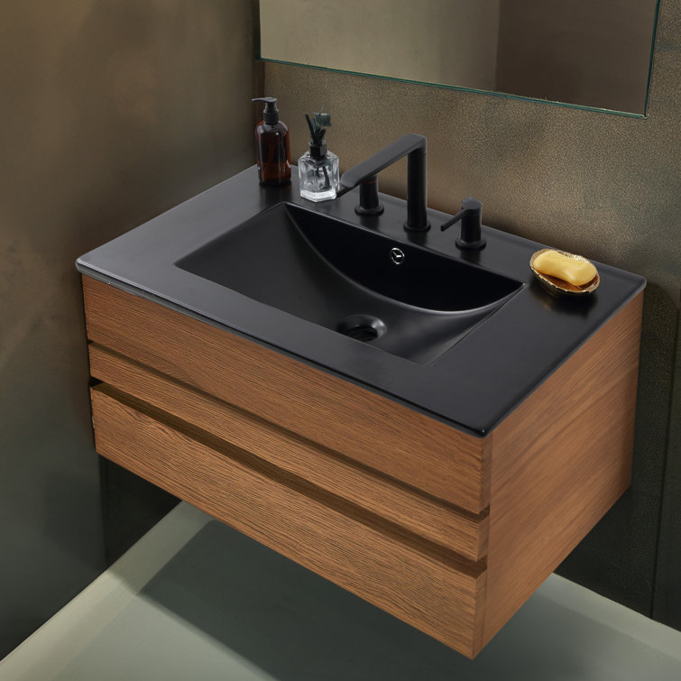 Ancillary 30" Black Ceramic Rectangular Single Sink Vanity Top