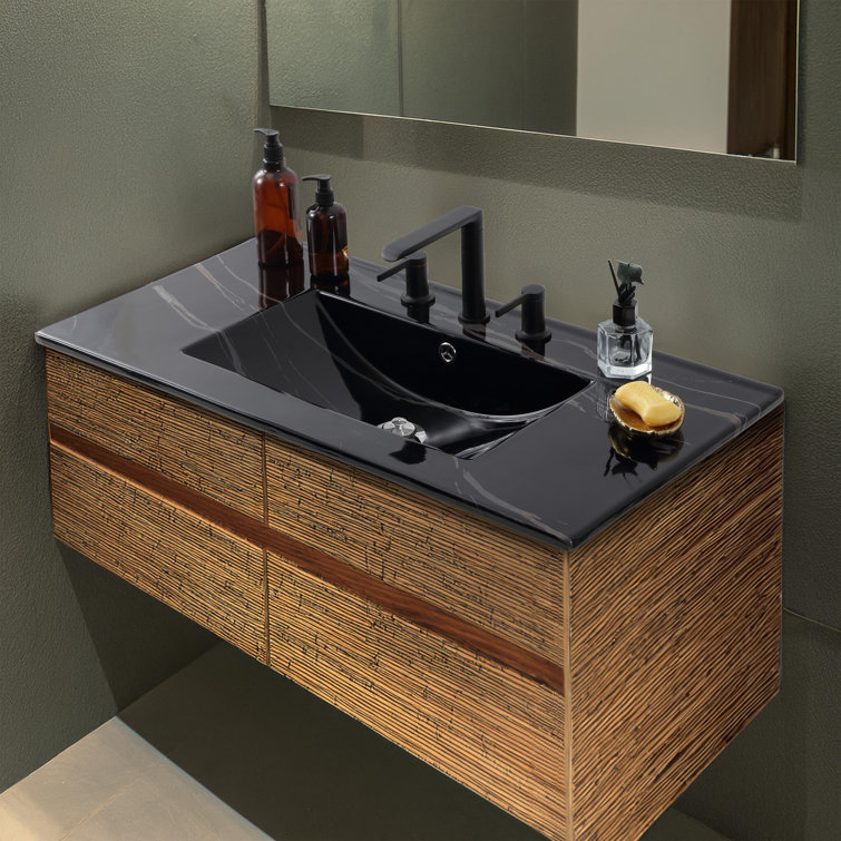 Ancillary 36" Black Marble Ceramic Rectangular Single Sink Vanity Top