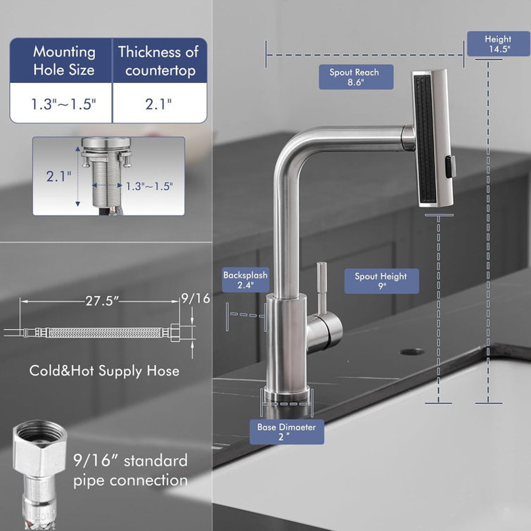 Brushed Nickel Single Handle Pull Down Kitchen Faucet with Spray