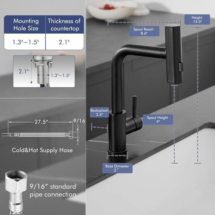 Matte Black Stainless Steel Pull Down Kitchen Faucet