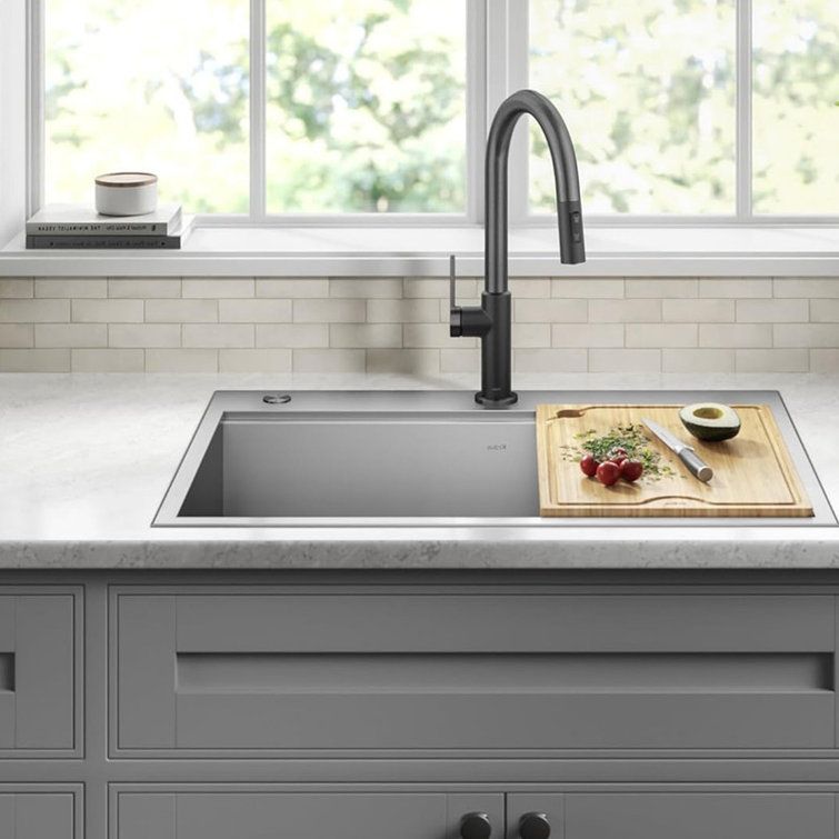 Matte Black Stainless Steel Pull-Down Kitchen Faucet with Spray