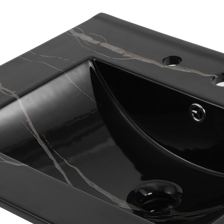24" Black Marble Effect Ceramic Single Sink Vanity Top