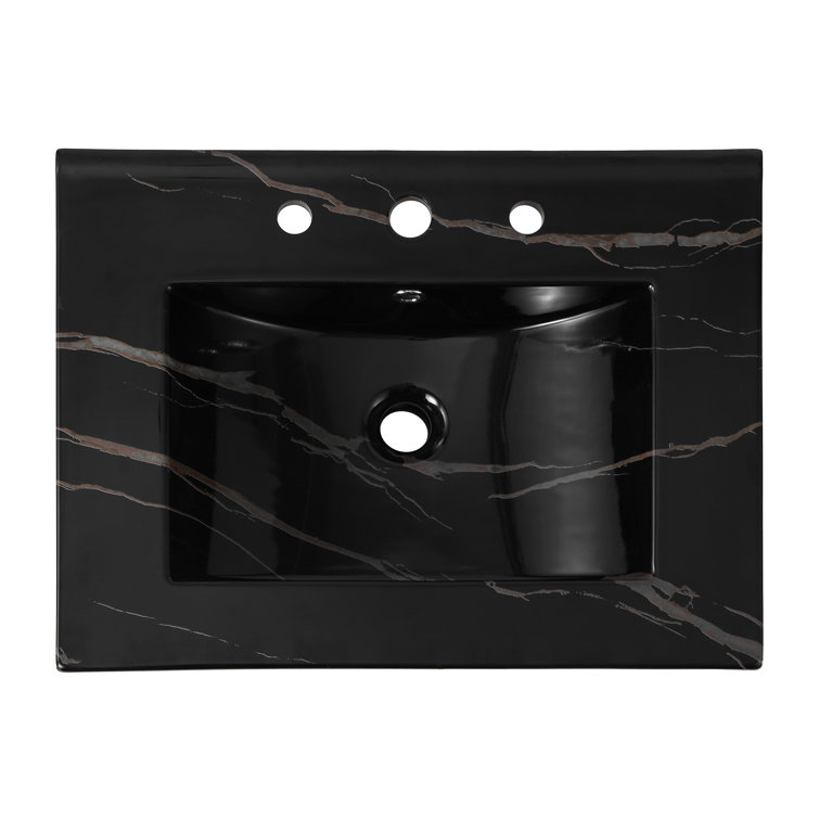 24" Black Marble Effect Ceramic Single Sink Vanity Top