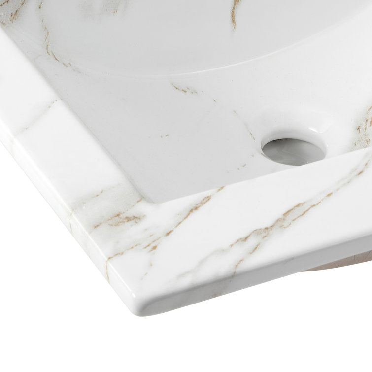 Ancillary 20" White Marble Effect Ceramic Rectangular Single Sink Basin Vanity Top