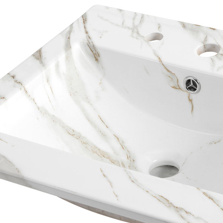 Ancillary 20" White Marble Effect Ceramic Rectangular Single Sink Basin Vanity Top
