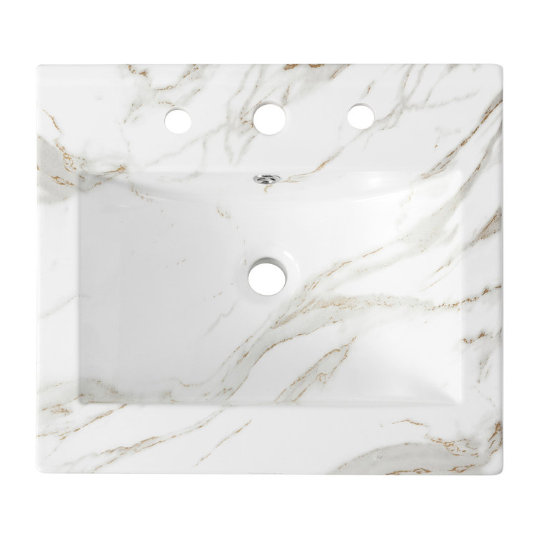 Ancillary 20" White Marble Effect Ceramic Rectangular Single Sink Basin Vanity Top