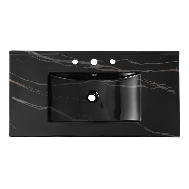 Ancillary 36" Black Marble Ceramic Rectangular Single Sink Vanity Top