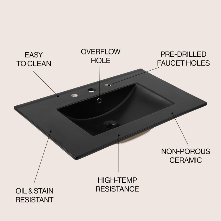 Ancillary 30" Black Ceramic Rectangular Single Sink Vanity Top