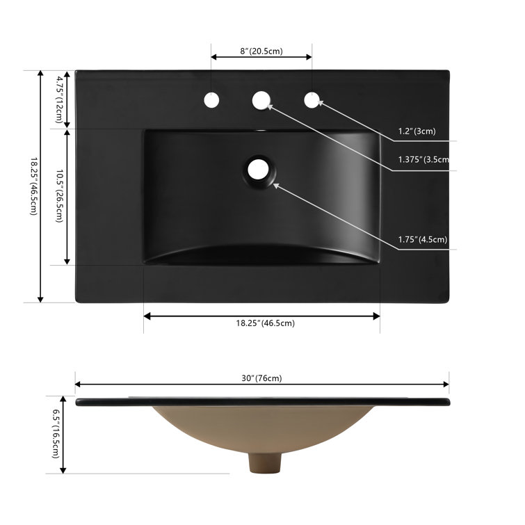 Ancillary 30" Black Ceramic Rectangular Single Sink Vanity Top