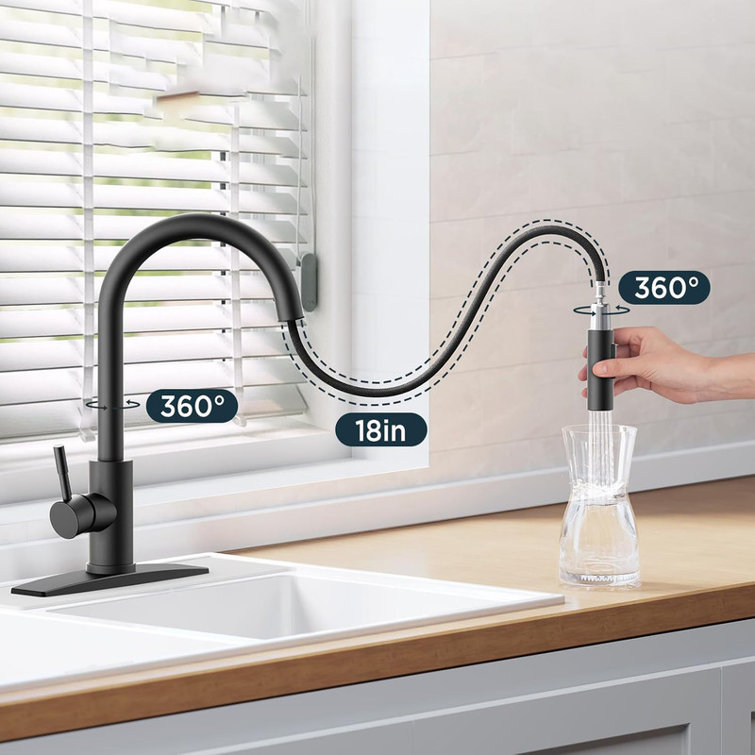 Matte Black Stainless Steel Single Handle Pull Down Kitchen Faucet