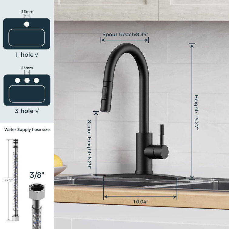 Matte Black Stainless Steel Single Handle Pull Down Kitchen Faucet