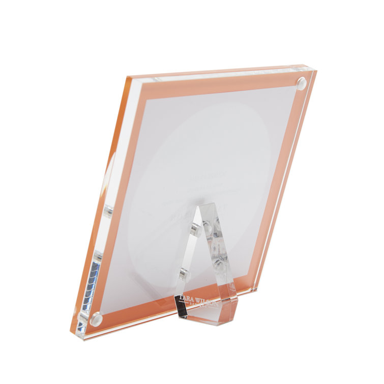 Square Orange Lucite Photo Frame with Kickstand