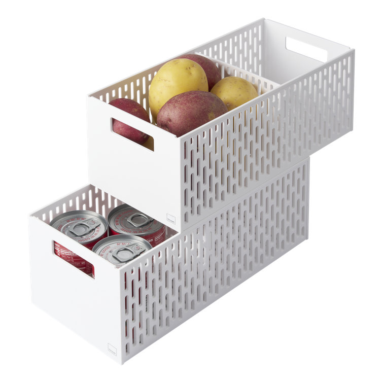 White Stackable Plastic Vegetable Storage Basket with Handles