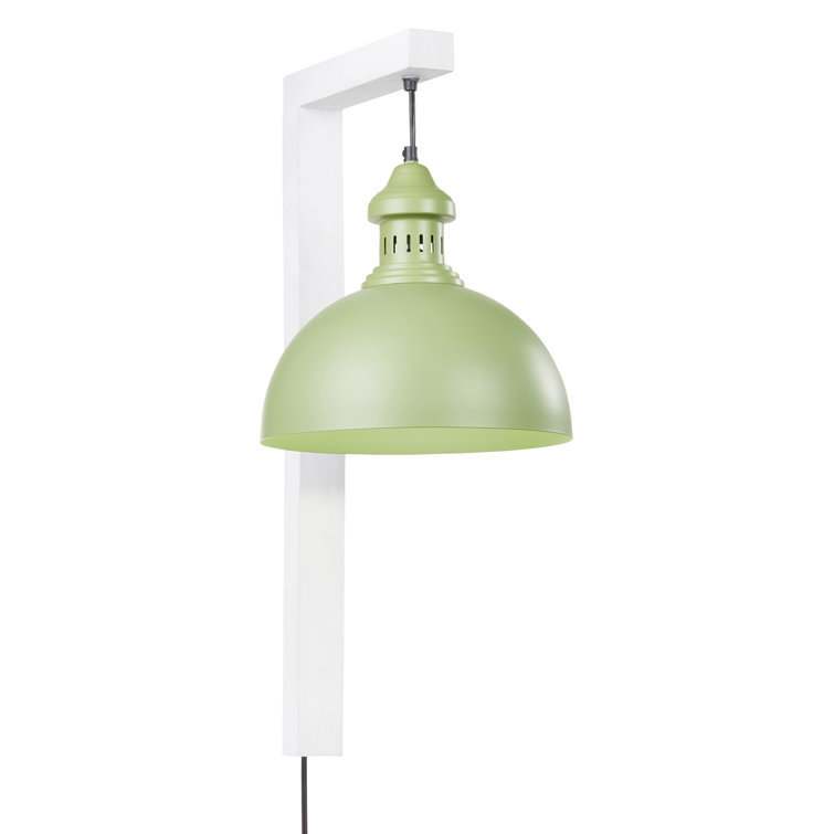 Green and White Industrial Plug-In Wall Sconce with Metal Dome Shade