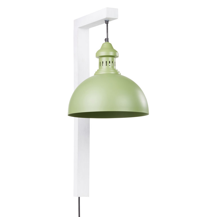 Green and White Industrial Plug-In Wall Sconce with Metal Dome Shade