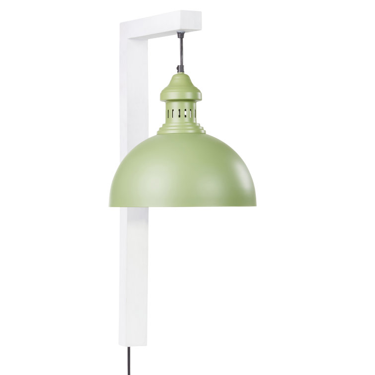 Green and White Industrial Plug-In Wall Sconce with Metal Dome Shade