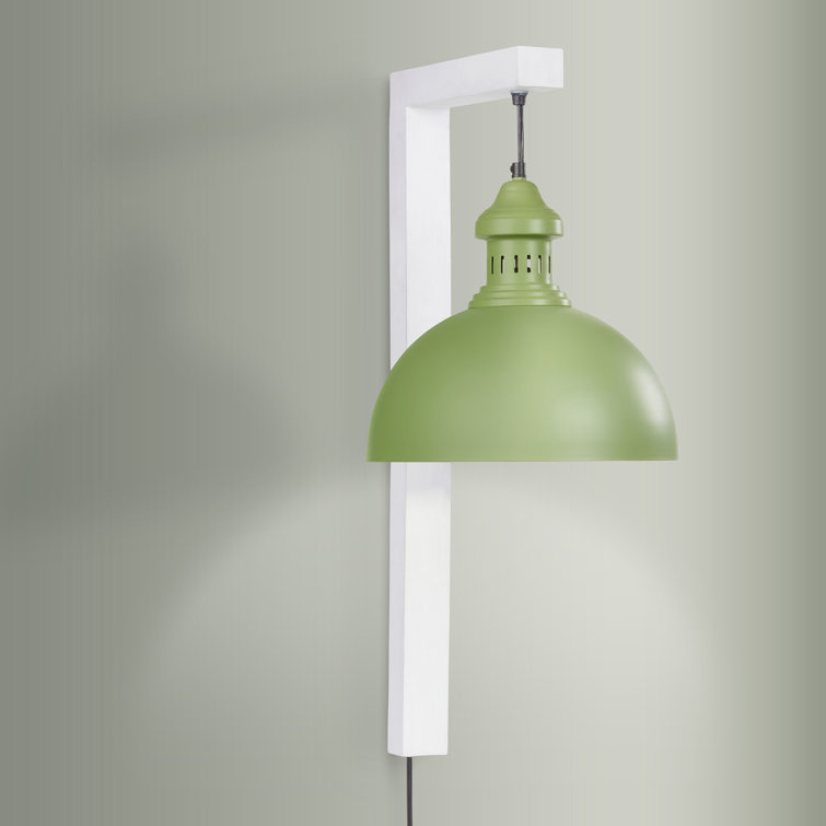 Green and White Industrial Plug-In Wall Sconce with Metal Dome Shade