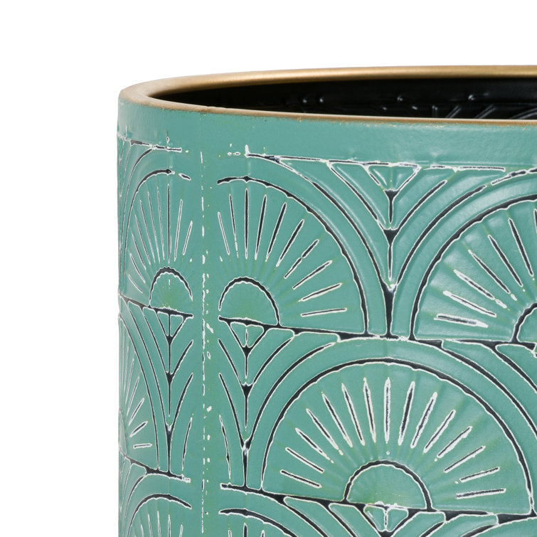 Sadie Blue-Green Metal Waste Basket with Gold Base
