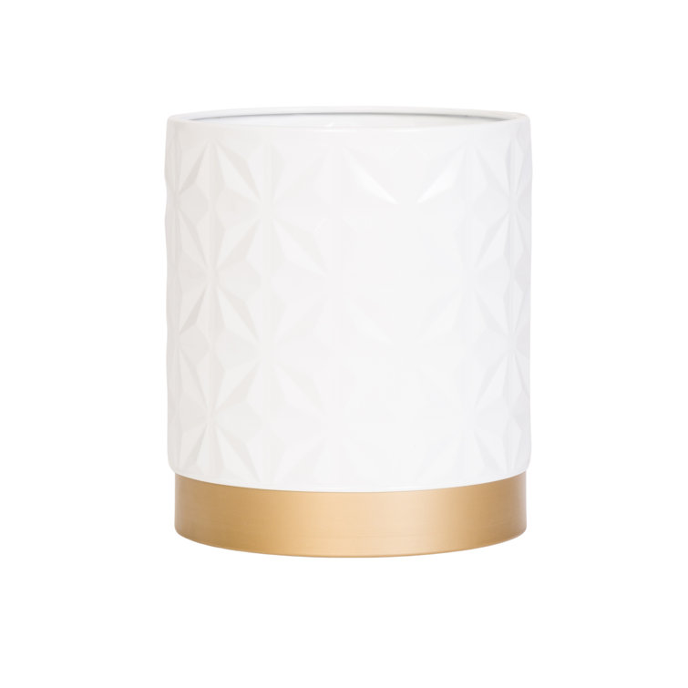 White and Gold Glam Metal Waste Basket with Base