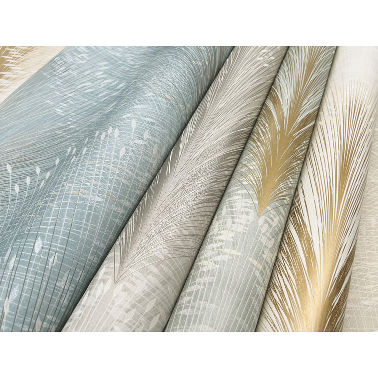 Sage Green and Gold Papyrus Plume Wallpaper Roll