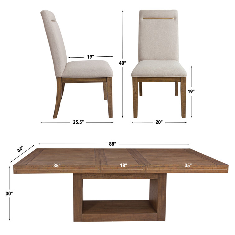 Caramel Wood 7-Piece Trestle Dining Set with Beige Upholstered Chairs