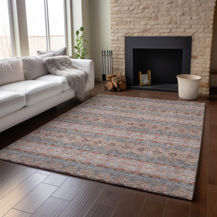 Paprika Boho Striped Washable Rectangular Rug 2'6" x 3'10"
