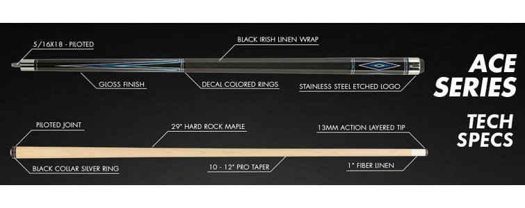 59'' Black and Teal Maple Pool Cue with 13mm Tip