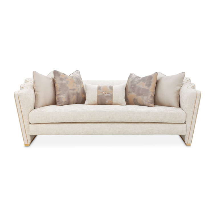 Beige Chenille Tuxedo Arm Sofa with Gold Legs