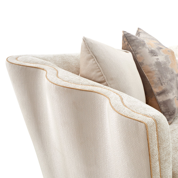 Beige Chenille Tuxedo Arm Sofa with Gold Legs