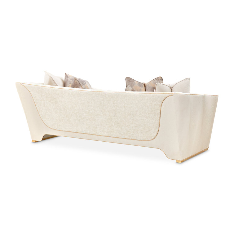 Beige Chenille Tuxedo Arm Sofa with Gold Legs