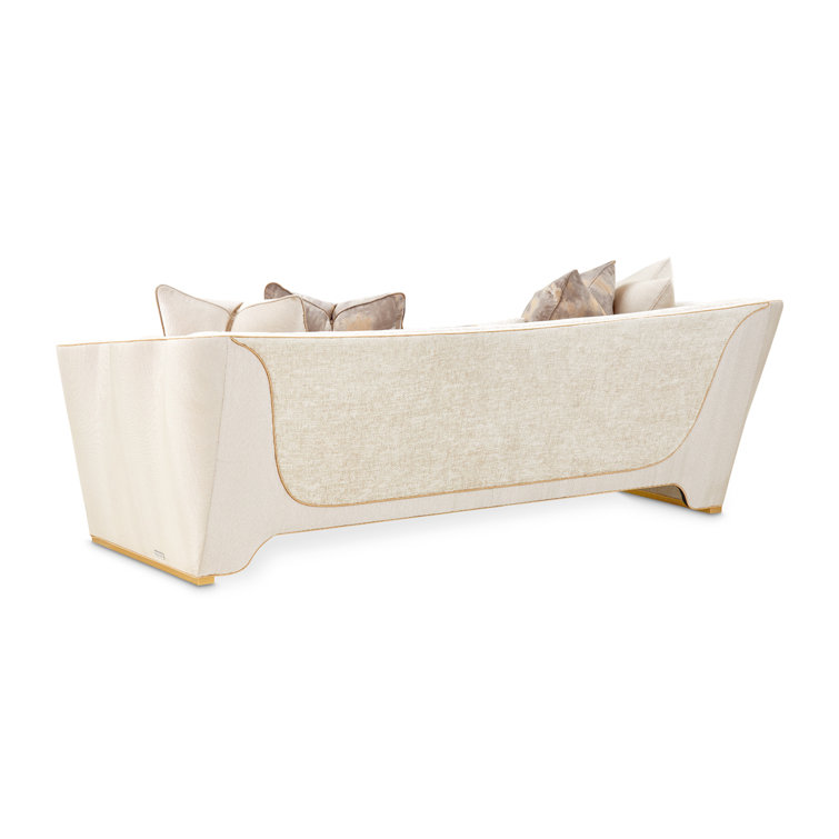 Beige Chenille Tuxedo Arm Sofa with Gold Legs