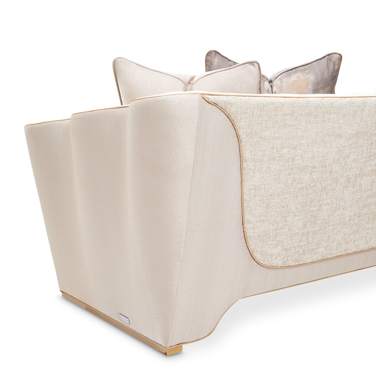 Beige Chenille Tuxedo Arm Sofa with Gold Legs