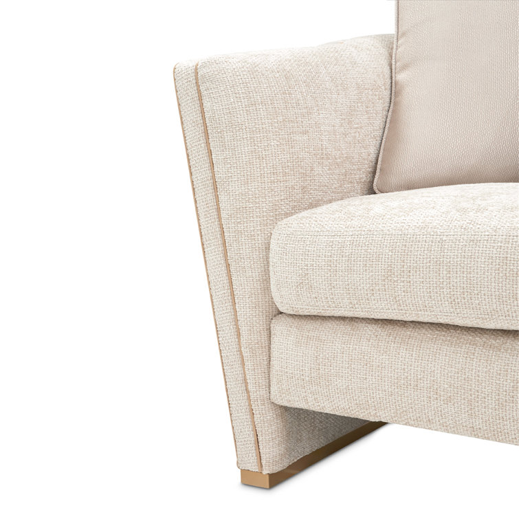 Beige Chenille Tuxedo Arm Sofa with Gold Legs