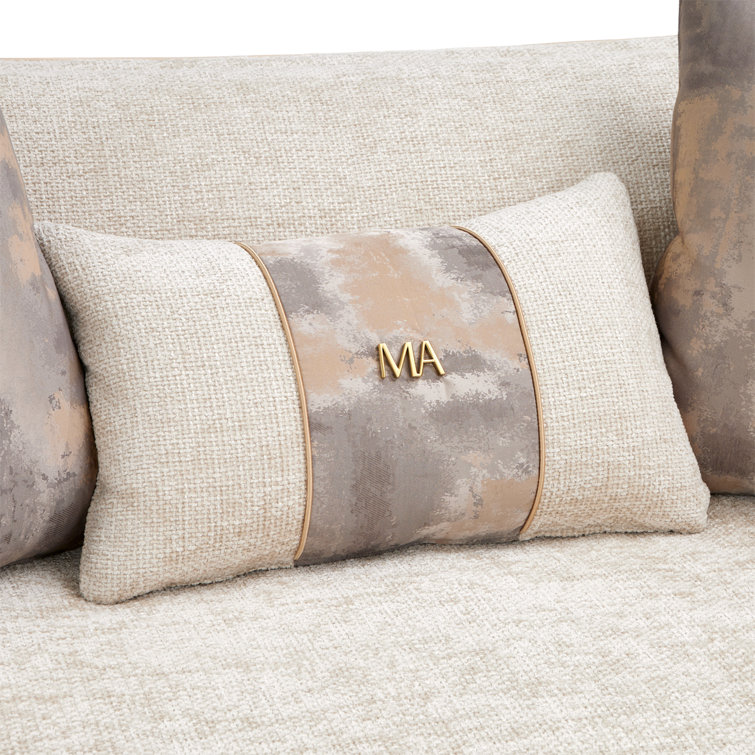 Beige Chenille Tuxedo Arm Sofa with Gold Legs