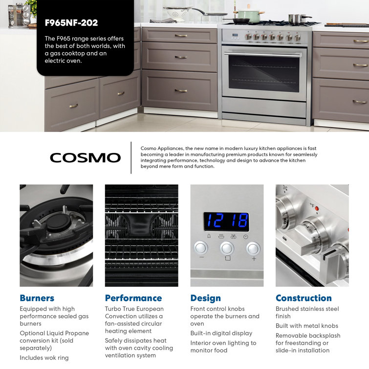 36-Inch Stainless Steel Dual Fuel Convection Range with 5 Burners