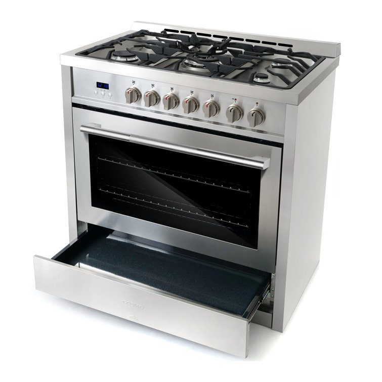 36-Inch Stainless Steel Dual Fuel Convection Range with 5 Burners