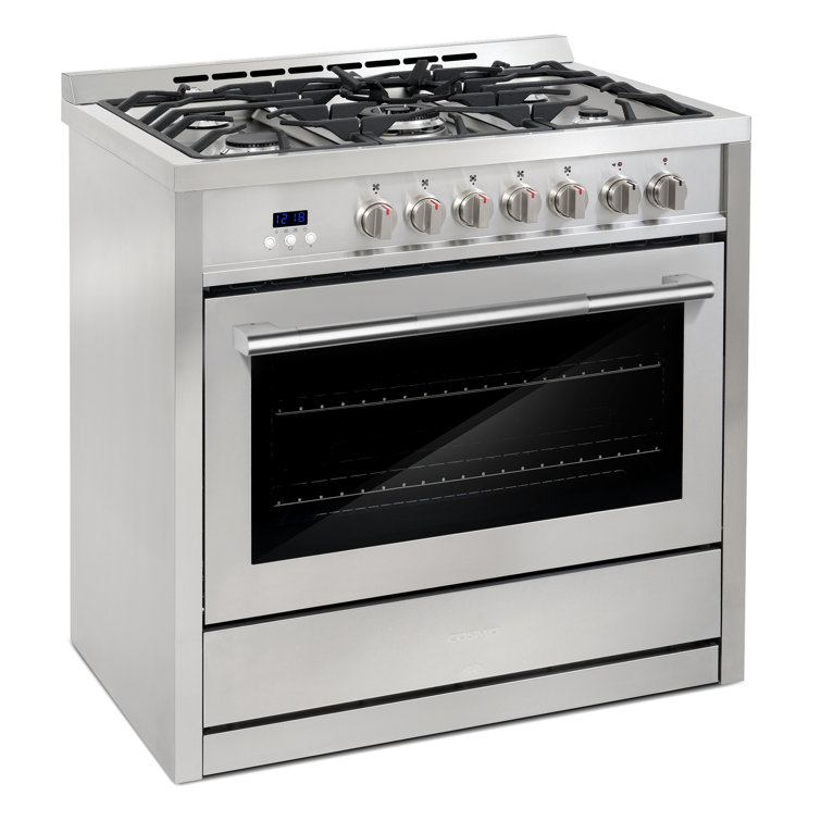 36-Inch Stainless Steel Dual Fuel Convection Range with 5 Burners
