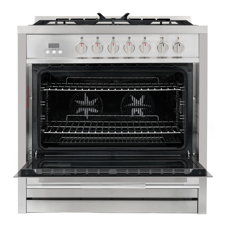 36-Inch Stainless Steel Dual Fuel Convection Range with 5 Burners
