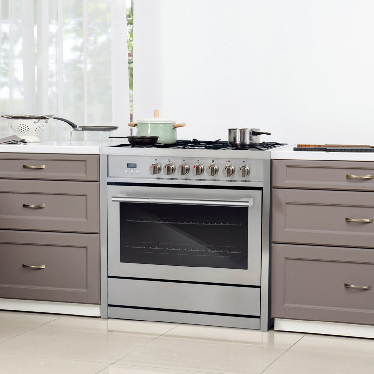 36-Inch Stainless Steel Dual Fuel Convection Range with 5 Burners