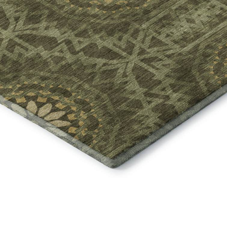 Red Rectangular Washable Synthetic Rug with Medallion Pattern