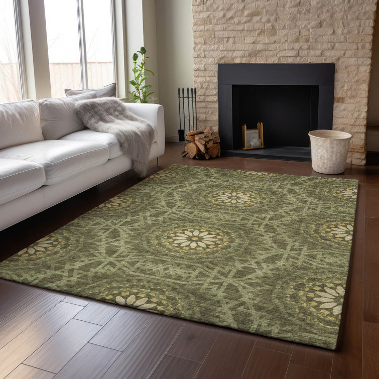Red Rectangular Washable Synthetic Rug with Medallion Pattern