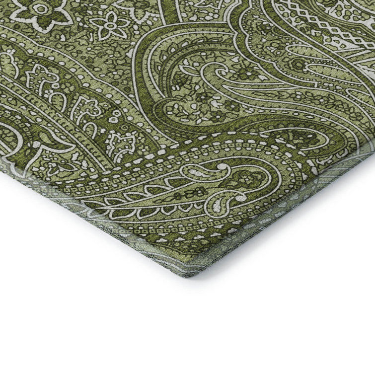 Red Rectangular Washable Synthetic Paisley Rug 3' x 5'