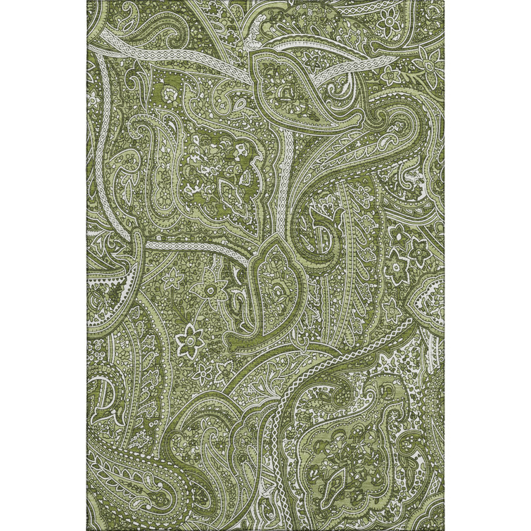 Red Rectangular Washable Synthetic Paisley Rug 3' x 5'