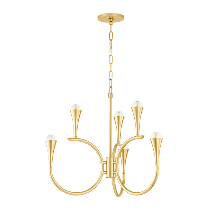 Aviana Aged Brass 6-Light Chandelier with Steel Shades