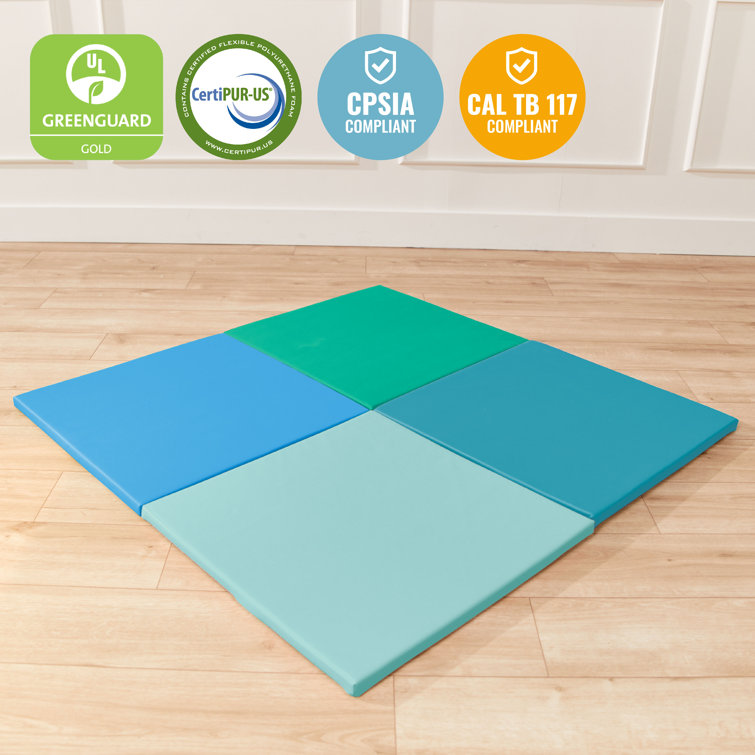 ECR4Kids SoftZone Blue and Green Activity Mat Squares, 4-Pack