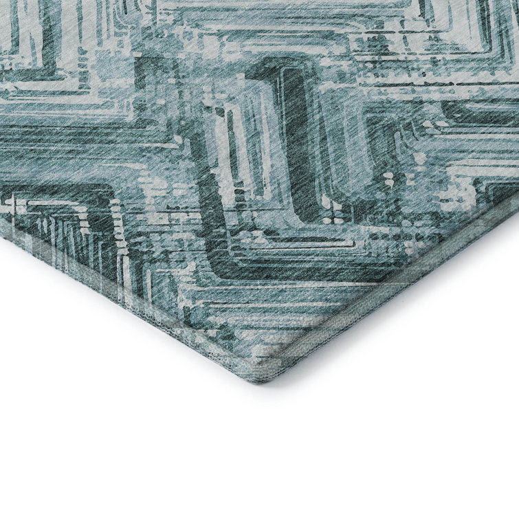 Red Rectangular Washable Synthetic 5' x 7' Rug