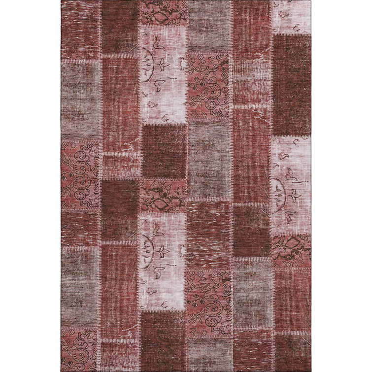 Handmade Red Rectangular Washable Synthetic Rug 5' x 7'