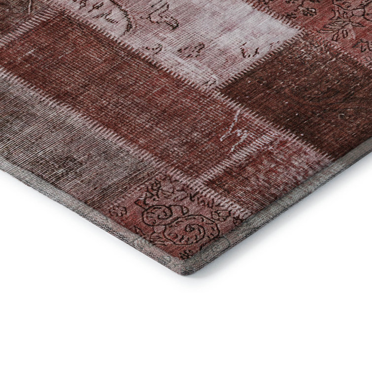 Handmade Red Rectangular Washable Synthetic Rug 5' x 7'